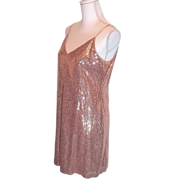 NEW Bar III Rose Gold Metallic Sequin‎ Mini Slip Dress Spaghetti Straps Size S - Picture 2 of 11